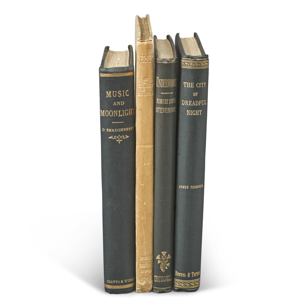View full screen - View 1 of Lot 97. DOWSON, ERNEST; ARTHUR O’SHAUGHNESSY; ROBERT LOUIS STEVENSON; AND JAMES THOMSON | A Group of Late 19th Century Poetry.