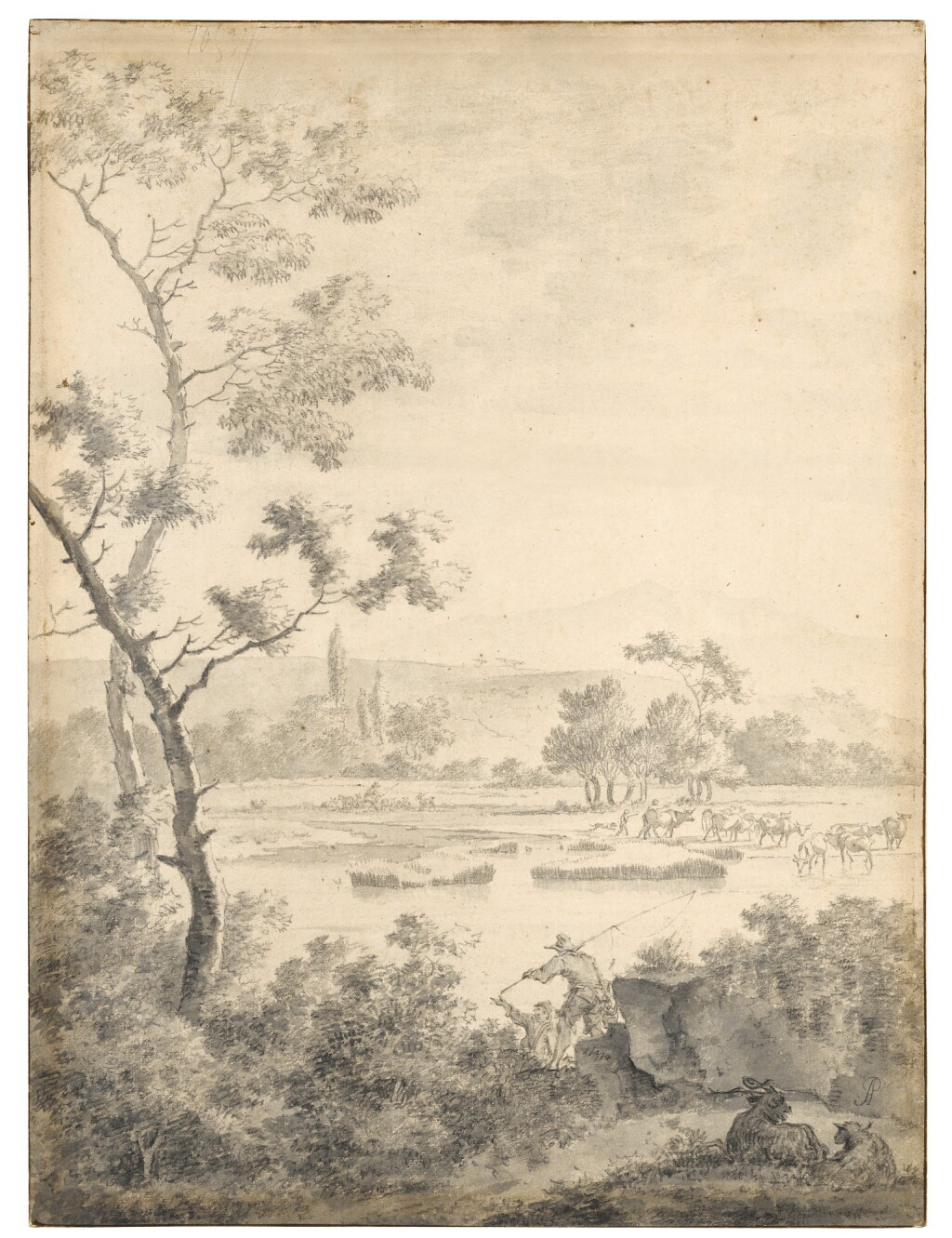 View full screen - View 1 of Lot 99. Landscape with Fishermen and Goats.
