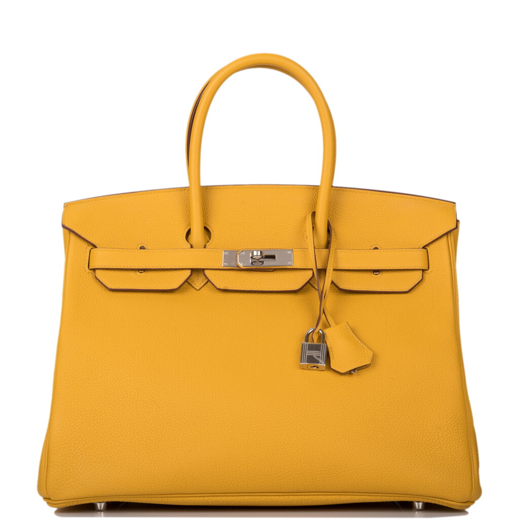 View full screen - View 1 of Lot 82. HERMÈS | JAUNE AMBRE BIRKIN 35CM OF TOGO LEATHER WITH PALLADIUM HARDWARE.