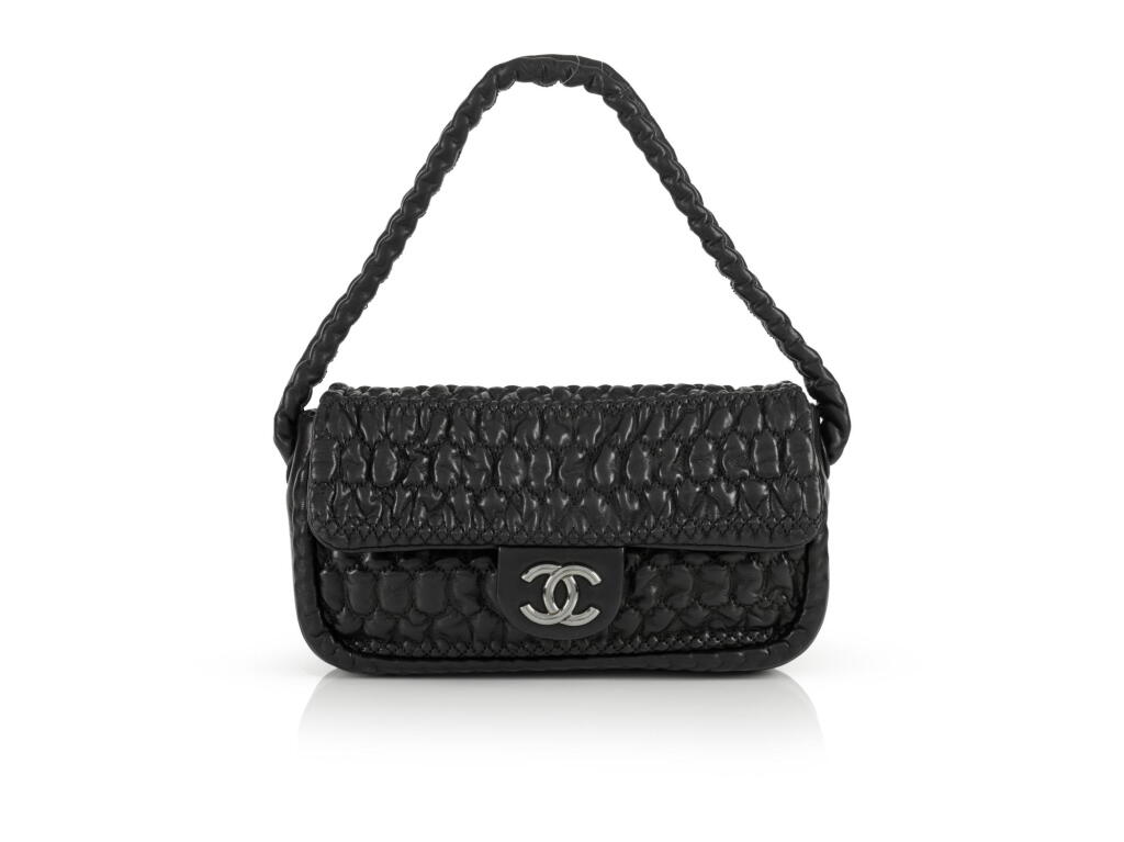 View full screen - View 1 of Lot 59. Chanel Small Ruffled Black Bag.