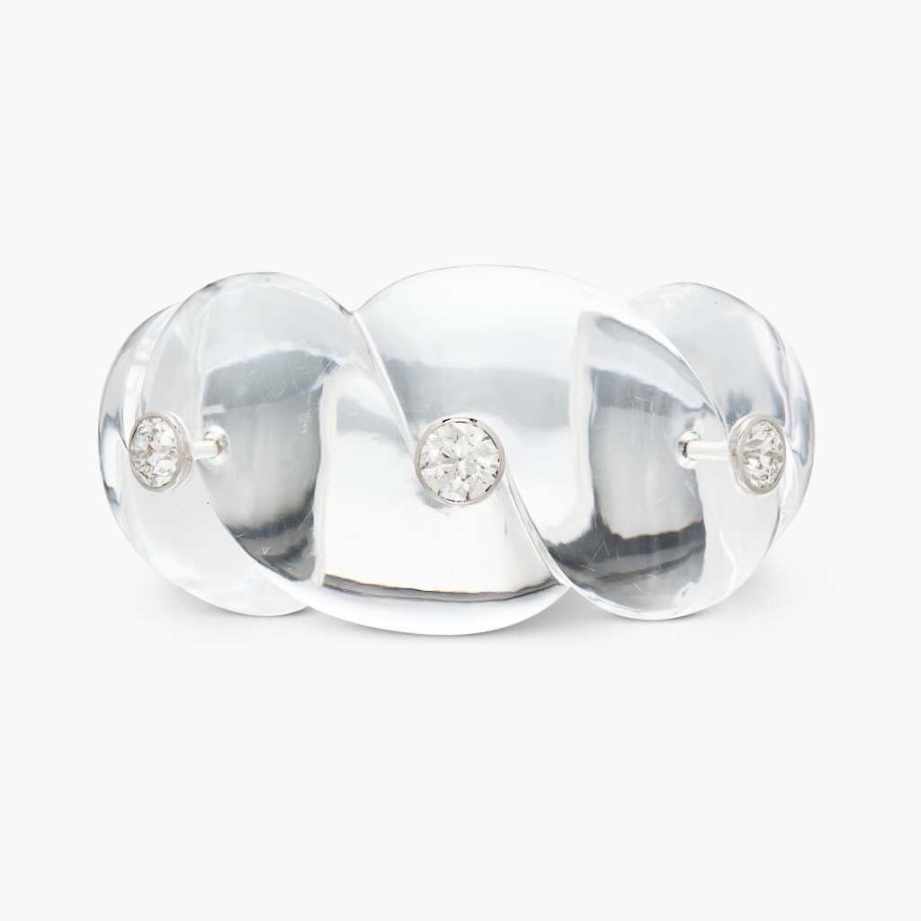 View full screen - View 1 of Lot 51. Rock Crystal and Diamond 'Natte' Cuff-Bracelet 白水晶 配 鑽石 'Natte' 手鐲.
