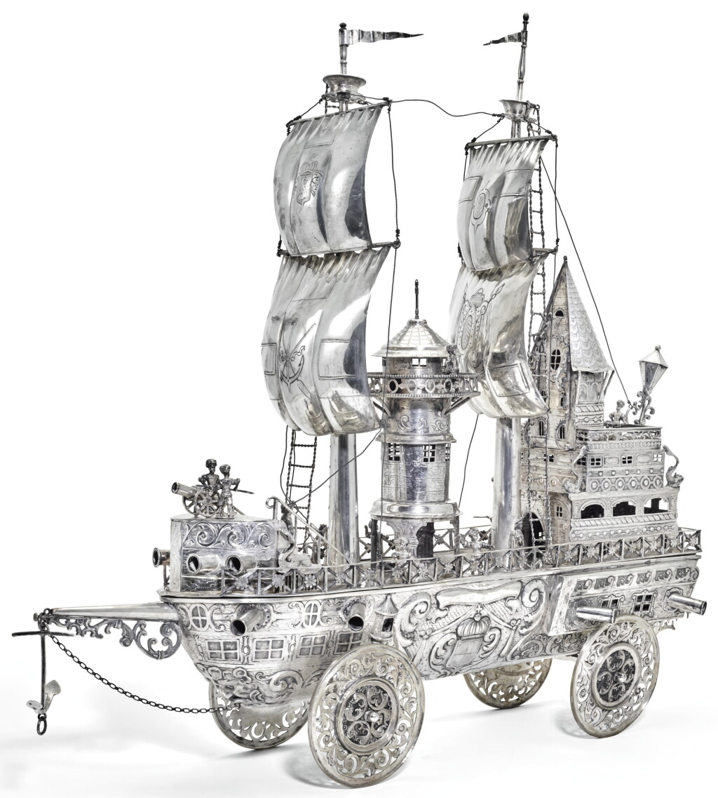 View full screen - View 1 of Lot 25. A MASSIVE GERMAN SILVER TABLE NEF, PSEUDO MARKS, HANAU, CIRCA 1880.