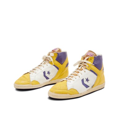 View full screen - View 1 of Lot 34. Magic Johnson Game Sneakers | Converse Weapon PE | Attribution of Wear by MEARS.