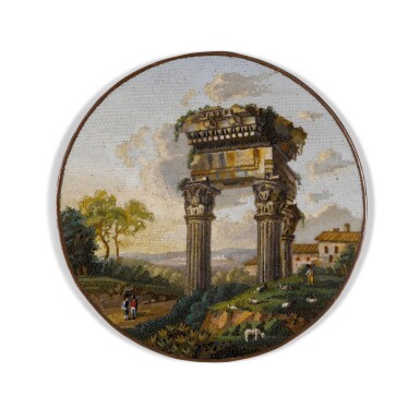 View full screen - View 1 of Lot 58. An Italian micromosaic circular plaque, Rome, circa 1800.