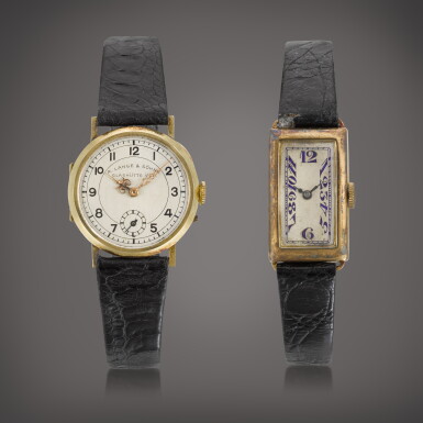 View full screen - View 1 of Lot 107. Two yellow gold wristwatches | Circa 1940.