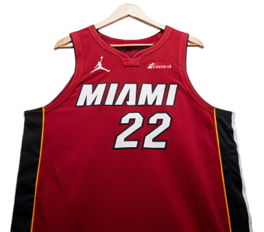 View full screen - View 1 of Lot 110. Jimmy Butler Miami Heat 2023-2024 Game Worn Statement Edition Jersey | Double-Double.