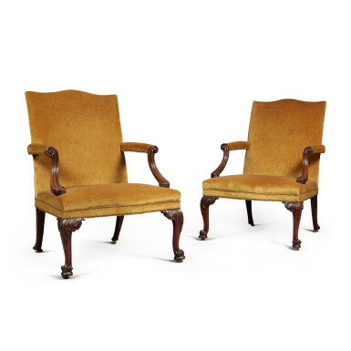 View full screen - View 1 of Lot 36. A Pair Of George III Mahogany Library Armchairs, circa 1765.