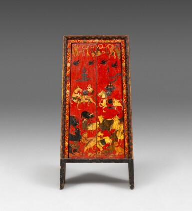 View full screen - View 1 of Lot 115. A small painted wood cabinet Tibet, 19th century | 西藏 十九世紀 彩繪小櫃 .