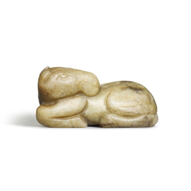 View full screen - View 1 of Lot 206. A CELADON JADE HORSE, MING DYNASTY | 明 青玉臥馬.