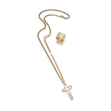 View full screen - View 1 of Lot 976. Diamond pendent necklace, 'Happy Diamond' and a ring 'Ice Cube'.