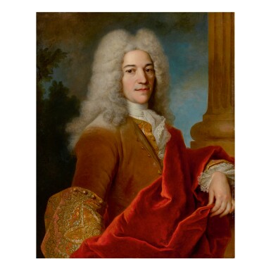 View full screen - View 1 of Lot 82. JEAN-BAPTISTE OUDRY | PORTRAIT OF A GENTLEMAN, HALF LENGTH, IN A POWDERED WIG, BEFORE A COLUMN .