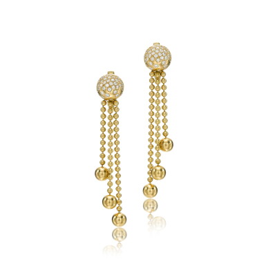View full screen - View 1 of Lot 46. Pair of diamond earrings, 'Draperie'.