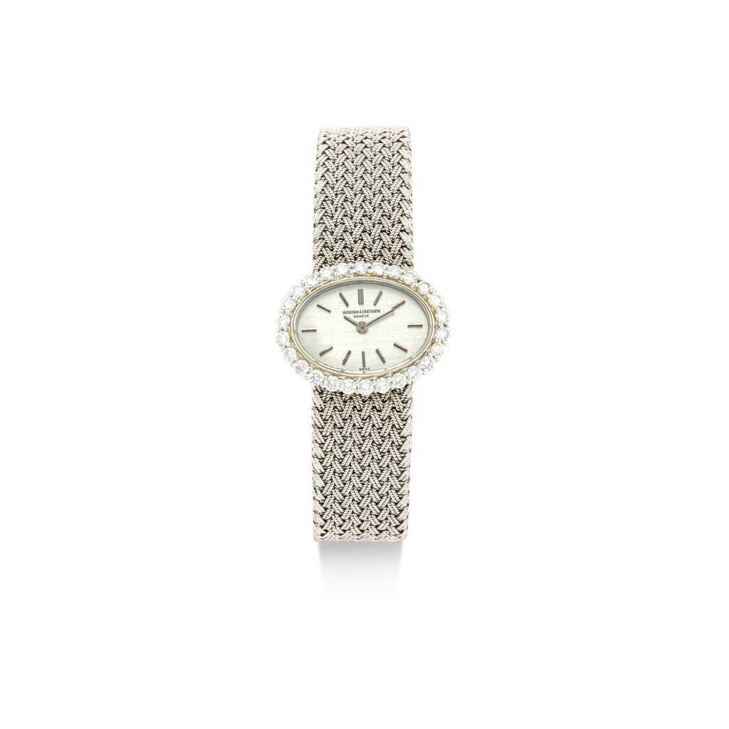View full screen - View 1 of Lot 865. VACHERON CONSTANTIN | A WHITE GOLD AND DIAMOND-SET BRACELET WATCH, CIRCA 1970.