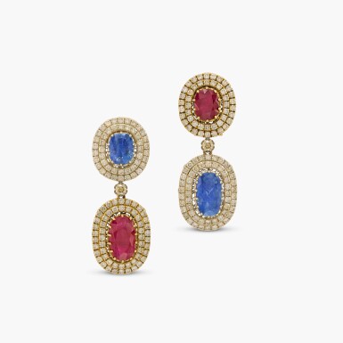 View full screen - View 1 of Lot 186. Sapphire and Ruby Earrings.