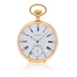 RETAILED BY GONDOLO & LABOURIAU, RIO DE JANEIRO: CHRONOMETRO GONDOLO PINK GOLD OPEN-FACED WATCH WITH WHITE ENAMEL DIAL MADE IN 1907