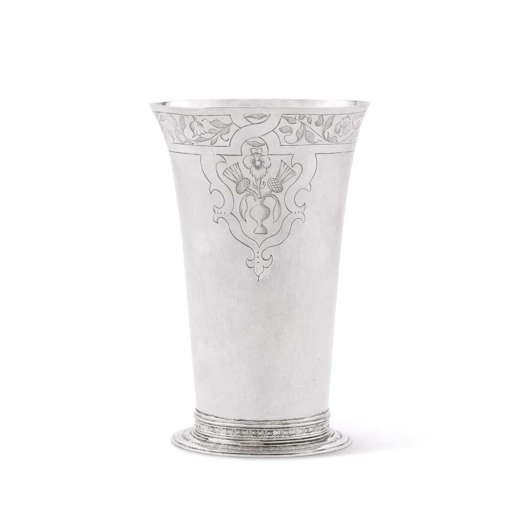 View full screen - View 1 of Lot 7. An Elizabeth I silver beaker, maker's mark 'SE' in monogram (Jackson's p.100), London 1588.