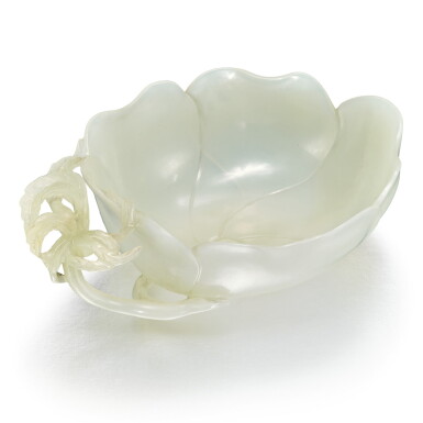 View full screen - View 1 of Lot 44. A pale celadon jade floriform washer, Qing dynasty, 19th century | 清十九世紀 青白玉雕花式洗.