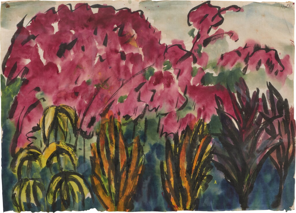 View full screen - View 1 of Lot 7. Blumengarten mit Lilien und lila Iris (Flower garden with lilies and purple irises).