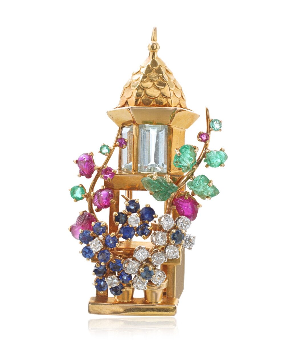 View full screen - View 1 of Lot 731. Gem-Set and Diamond Brooch.