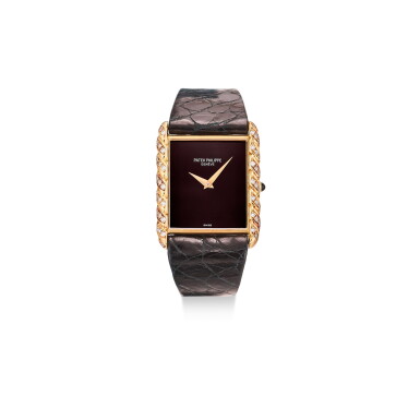 View full screen - View 1 of Lot 115. PATEK PHILIPPE | REFERENCE 4385 A YELLOW GOLD AND DIAMOND-SET WRISTWATCH WITH ONYX DIAL, MADE IN 1978.