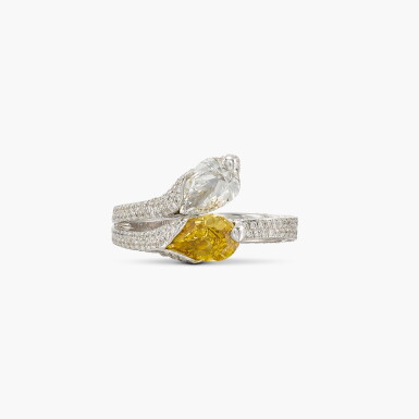 View full screen - View 1 of Lot 198. Fancy Vivid Orange-Yellow Diamond and Diamond Ring .