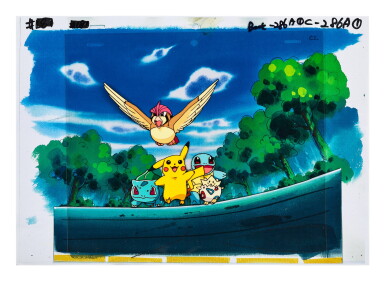 View full screen - View 1 of Lot 2. POKEMON BY OLM 寵物小精靈 by OLM | PIKACHU WITH FUSHIGIDANE, TOGEPI, PIGEON, AND ZENIGAME ANIMATION CEL 皮卡丘和奇異種子、波克比、比比鳥和傑尼龜動畫手稿.