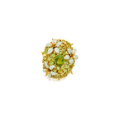 View full screen - View 1 of Lot 55. PERIDOT AND DIAMOND CLIP-BROOCH, JEAN SCHLUMBERGER, PARIS.