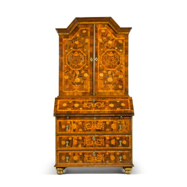 View full screen - View 1 of Lot 43. A German walnut marquetry bureau-cabinet, second quarter 18th century.