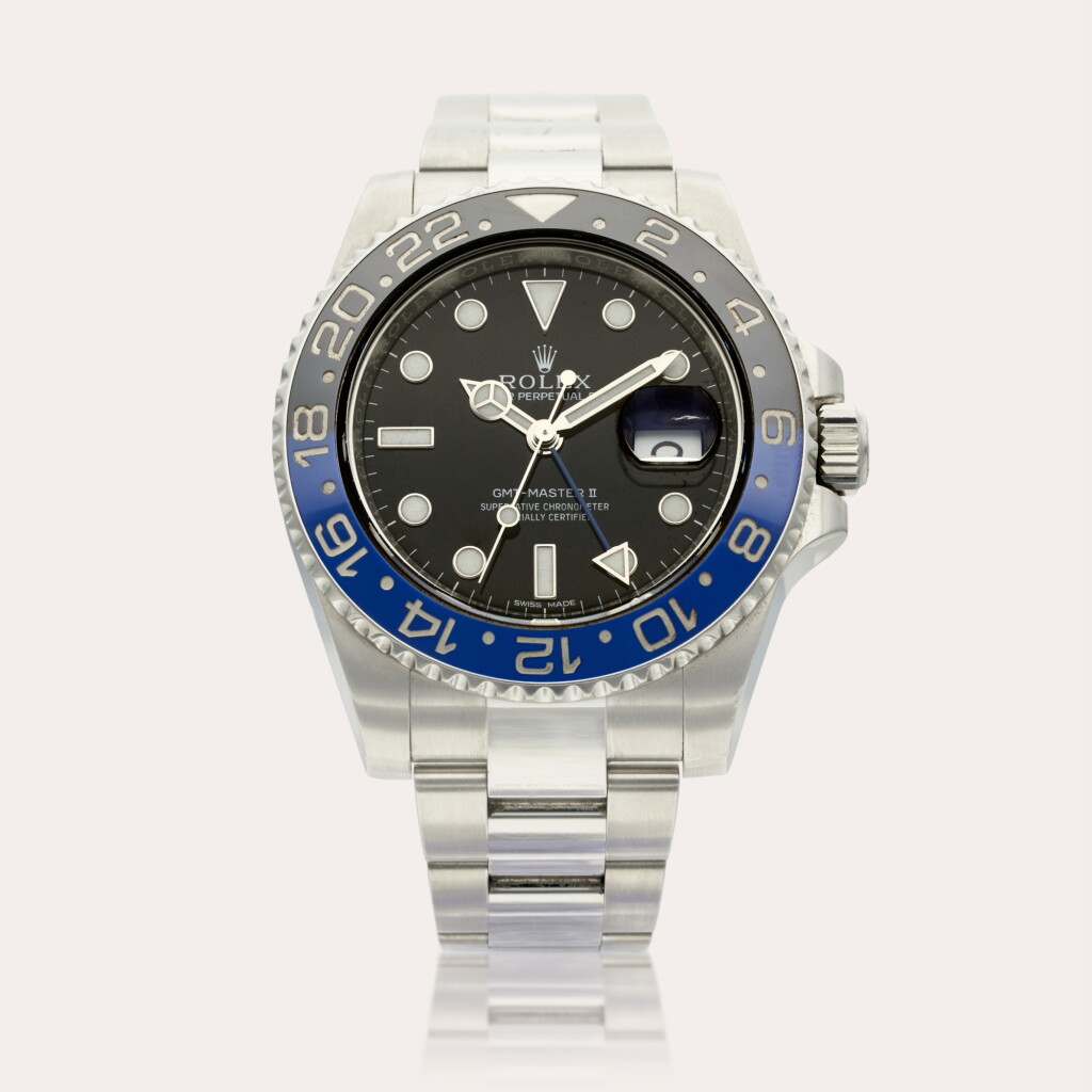 View full screen - View 1 of Lot 305. Reference 11670BLNR GMT-Master II 'Batman' | A stainless steel automatic dual time wristwatch with date and bracelet, Circa 2015.