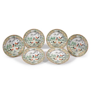 View full screen - View 1 of Lot 13. A set of six Chinese style famille rose plates, 20th century.