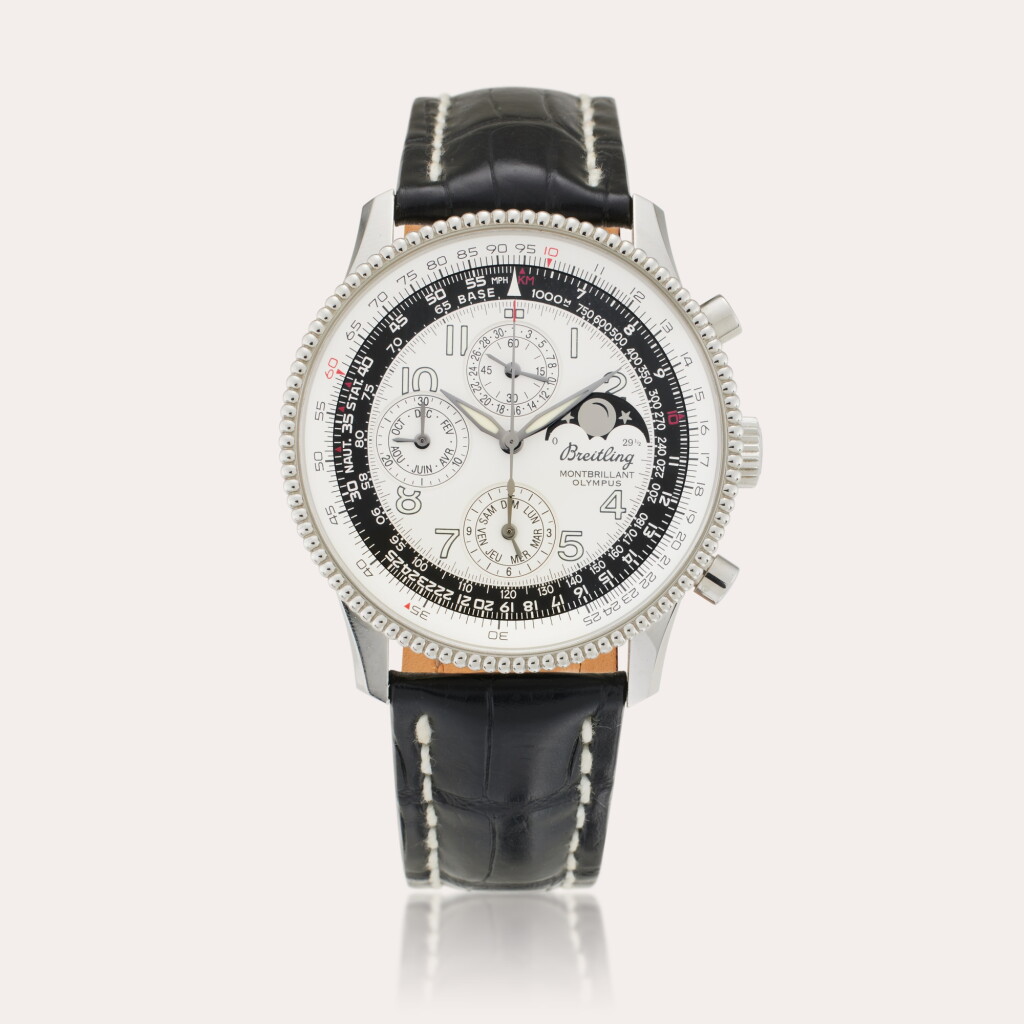 View full screen - View 1 of Lot 213. Reference A19350 Navitimer Montbrillant Olympus | A stainless steel automatic perpetual calendar chronograph wristwatch with moon phases, Circa 2010.