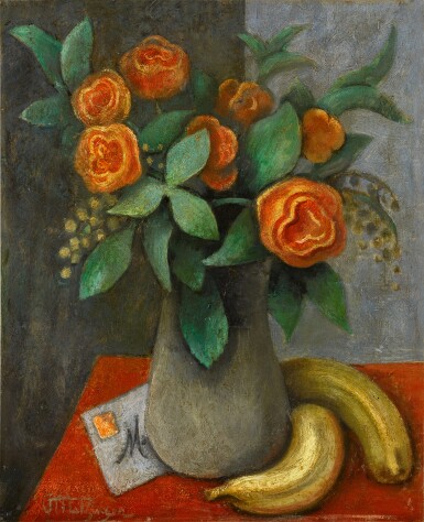 View full screen - View 1 of Lot 75. Bouquet de fleurs, bananes et lettre.