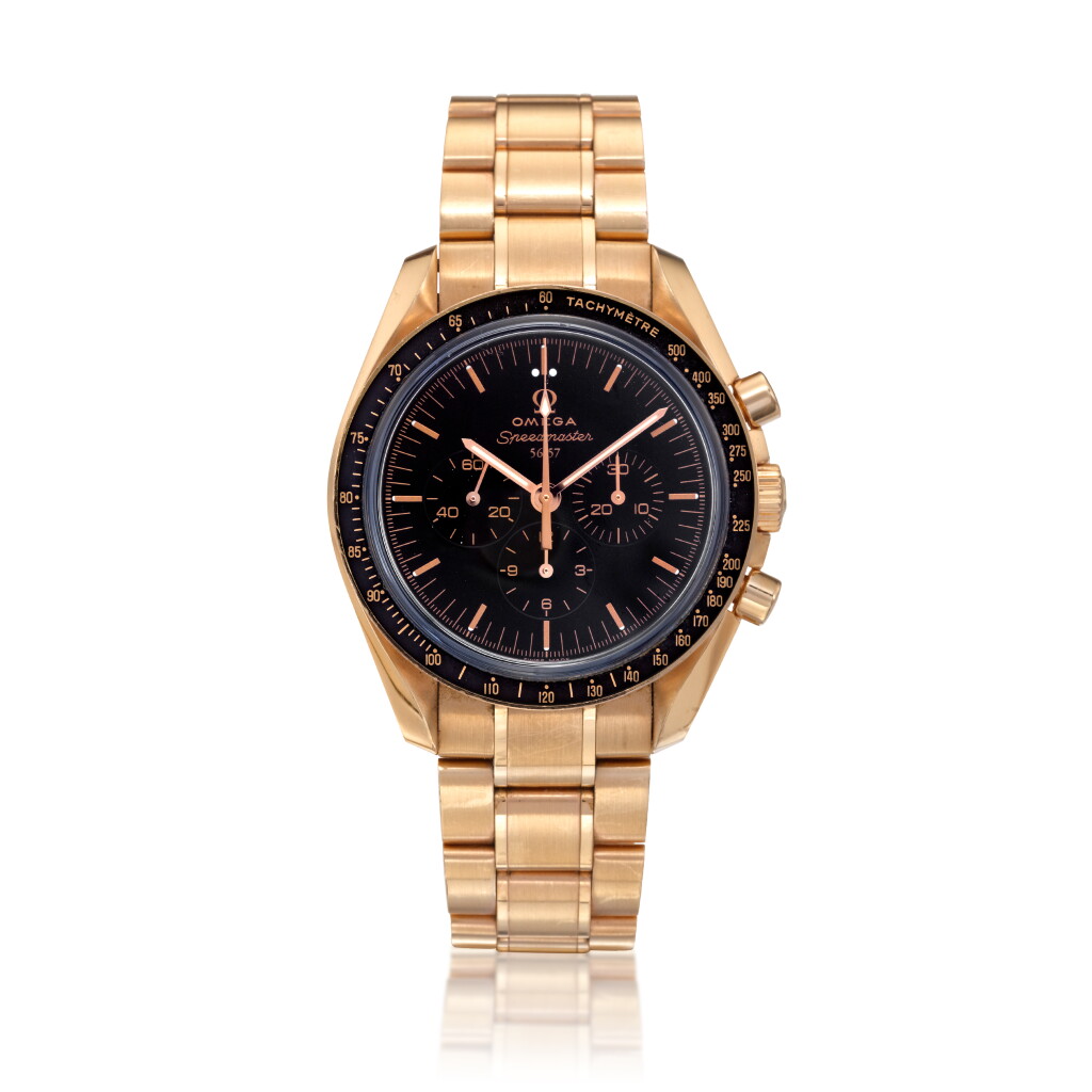 View full screen - View 1 of Lot 133. Reference 311.63.42.50.01.001 Speedmaster 50th Anniversary, A limited edition pink gold chronograph wristwatch with bracelet, Circa 2007 歐米茄 311.63.42.50.01.001 型號 Speedmaster 50th Anniversary 限量版粉紅金計時鍊帶腕錶,約2007年製.