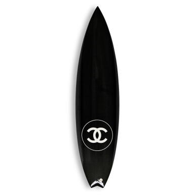 View full screen - View 1 of Lot 197. Black and White Carbon Fiber, Polyurethane, and Fiberglass CC Surfboard.