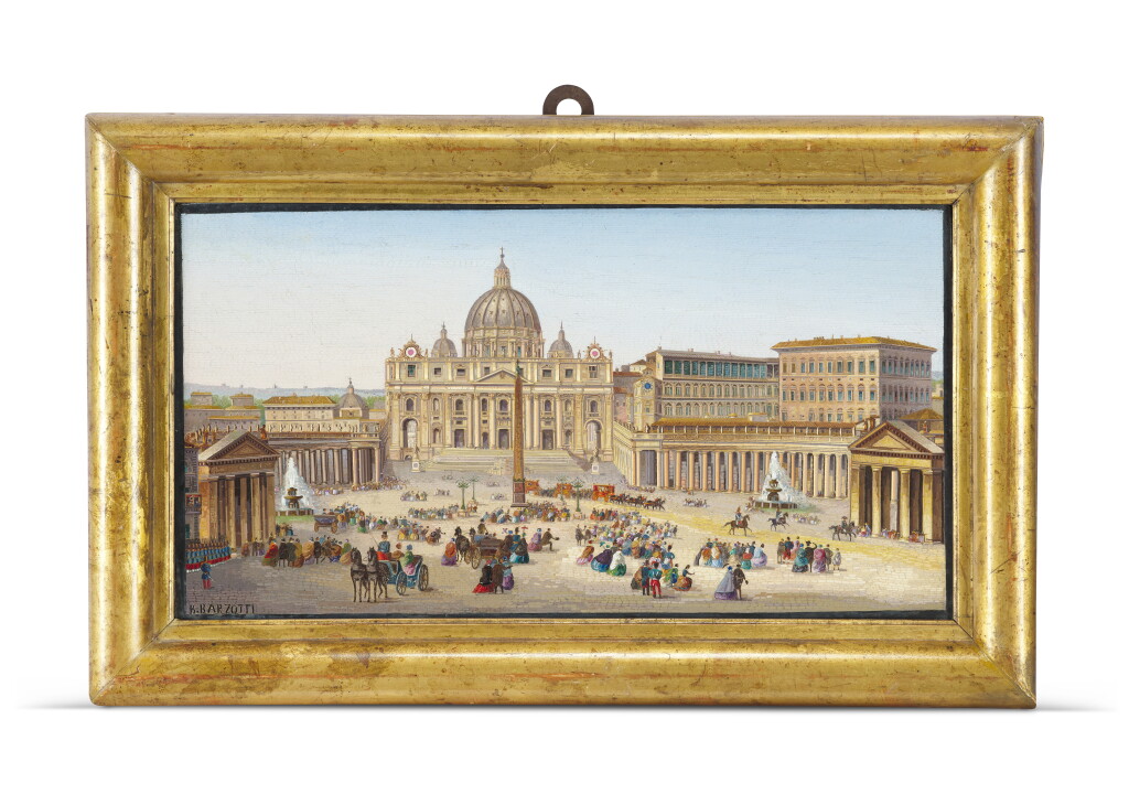 View full screen - View 1 of Lot 125. A micromosaic veduta in gilt-brass frame, Biagio Barzotti (1835-1908), Rome, late 19th century.