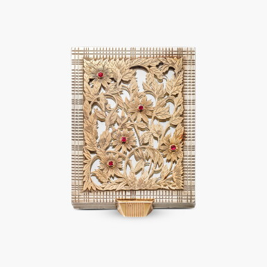 View full screen - View 1 of Lot 1208. Silver, Gold and Ruby Vanity Case | 寶詩龍 | 銀配 紅寶石 化妝盒.