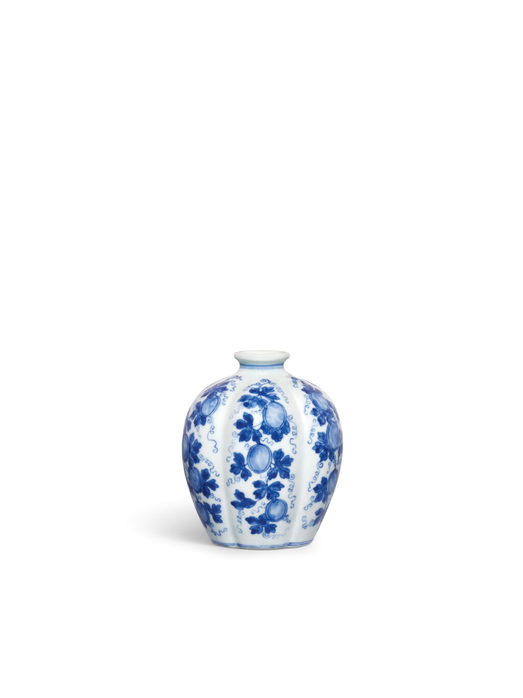 View full screen - View 1 of Lot 3731. A fine blue and white lobed 'melon' jarlet, Mark and period of Yongzheng | 清雍正 青花瓜瓞綿綿瓜棱小罐 《大清雍正年製》款.