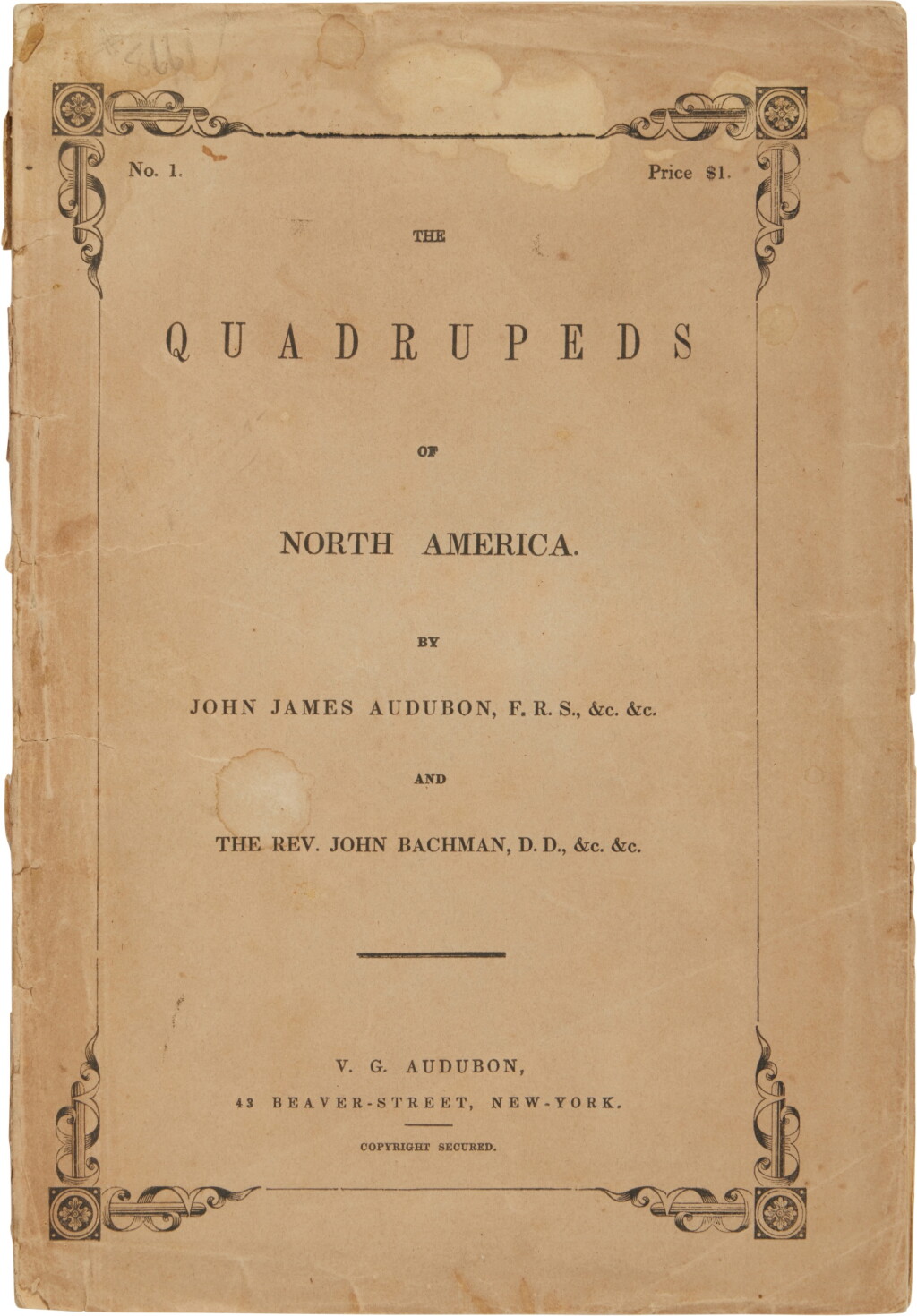 View full screen - View 1 of Lot 983. John James Audubon | First octavo edition of Quadrupeds, in the original wrappers.