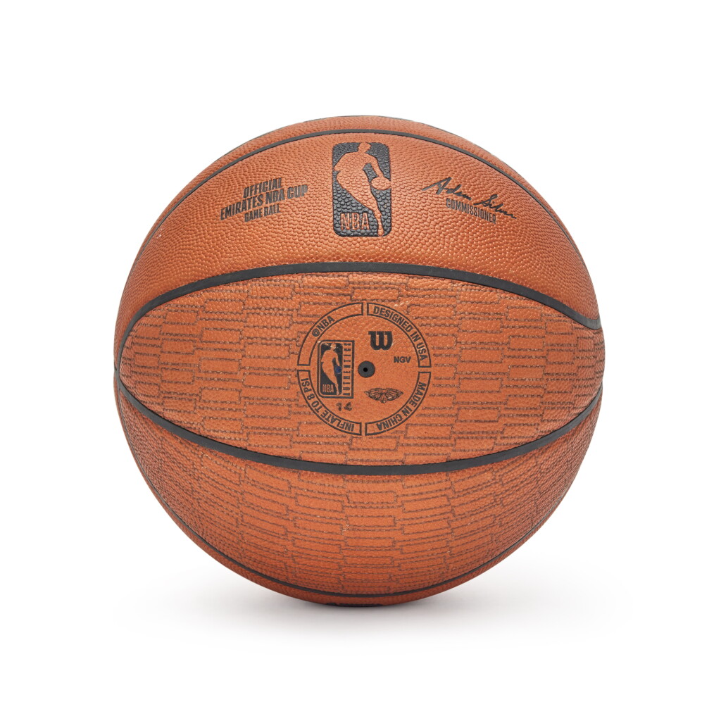 Voir en plein écran - Voir 1 du lot 248. Game Used 2024-2025 Emirates NBA Cup New Orleans Pelicans vs Golden State Warriors Basketball.