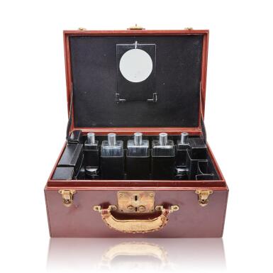 View full screen - View 1 of Lot 103. Brown smooth calfskin vanity trunk gold brass hardware, Circa 1930.