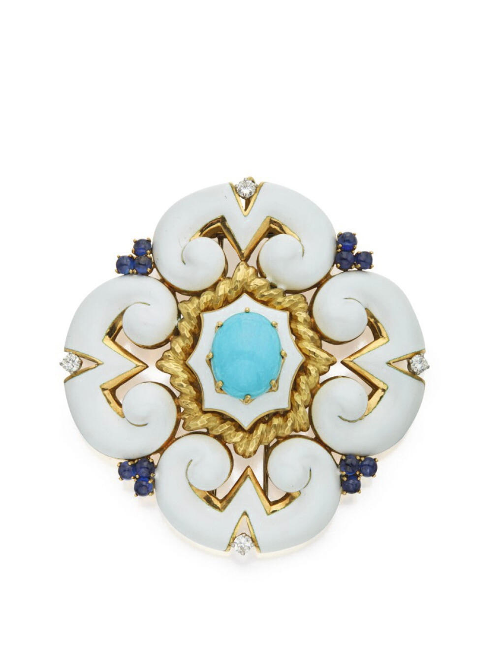View full screen - View 1 of Lot 3. DAVID WEBB | GOLD, ENAMEL AND GEM-SET 'HERALDIC' PENDANT-BROOCH.