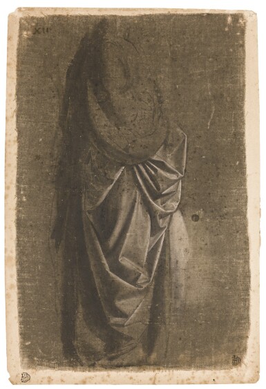 View full screen - View 1 of Lot 40. ANDREA DEL VERROCCHIO | DRAPERY STUDY OF A STANDING FIGURE FACING RIGHT, IN PROFILE.