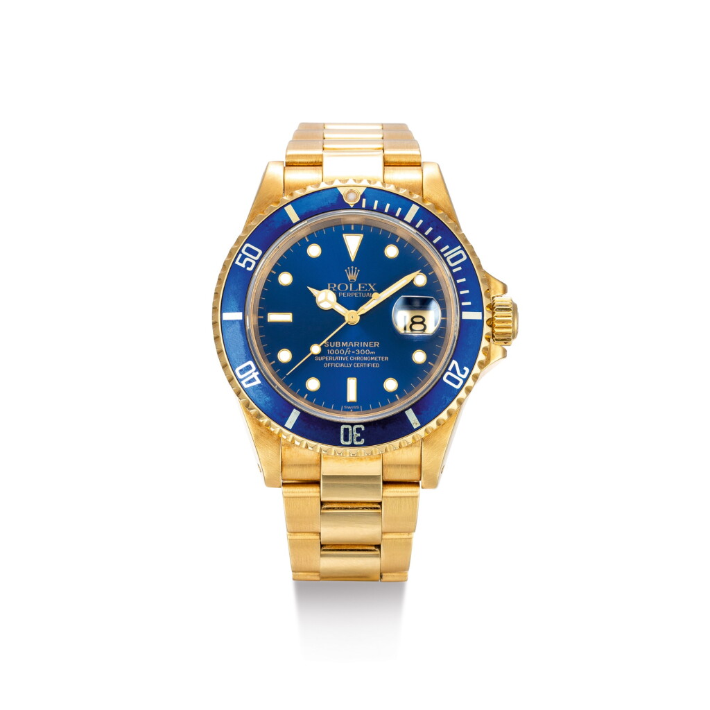 View full screen - View 1 of Lot 2113. ROLEX | SUBMARINER, REFERENCE 16618, A YELLOW GOLD WRISTWATCH WITH DATE AND BRACELET, CIRCA 1993 | 勞力士 | "Submariner 型號16618 黃金鏈帶腕錶,備日期顯示,錶殼編號S288484,約1993年製".