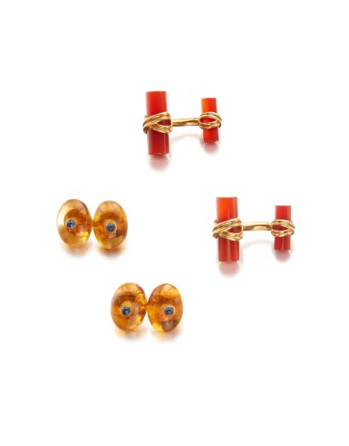 View full screen - View 1 of Lot 66. Two Pairs of Gold and Gem-Set Cufflinks.