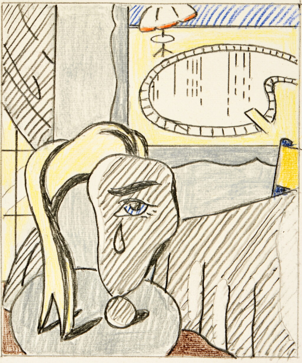 View full screen - View 1 of Lot 202. Interior with Swimming Pool Painting (Study).
