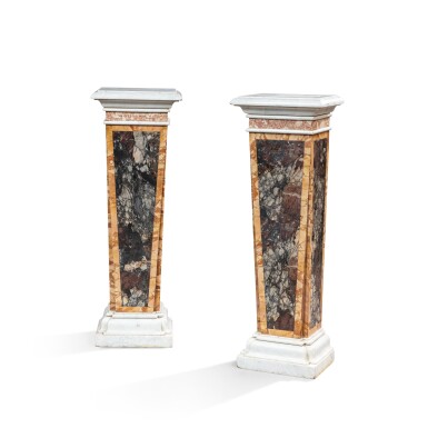 View full screen - View 1 of Lot 345. A pair of Sienna yellow and Africano marbles veneered pedestals, 19th century.