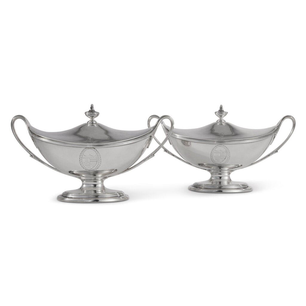 View full screen - View 1 of Lot 282. A Pair of George III Silver Sauce Tureens and Covers, Daniel Smith & Robert Sharp, London, 1786.