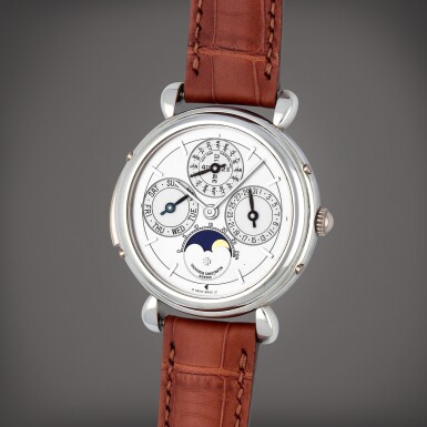 View full screen - View 1 of Lot 74. Patrimony Minute Repeater Perpetual Calendar, Reference 30020/000P-7596 | A platinum minute repeating perpetual calendar wristwatch with lapis lazuli moon phases and leap year indication | Made in 2004.