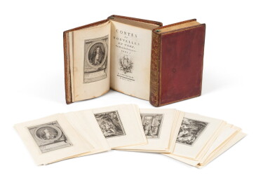 View full screen - View 1 of Lot 30. Contes et nouvelles en vers. Amsterdam, 1762. Édition dite des "Fermiers-généraux". Maroquin rouge de l'époque. Avec une suite des illustrations par Eisen..
