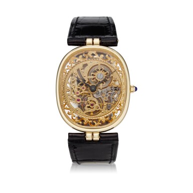 View full screen - View 1 of Lot 307. Reference 3880 Ellipse A yellow gold skeletonized wristwatch, Circa 1990.